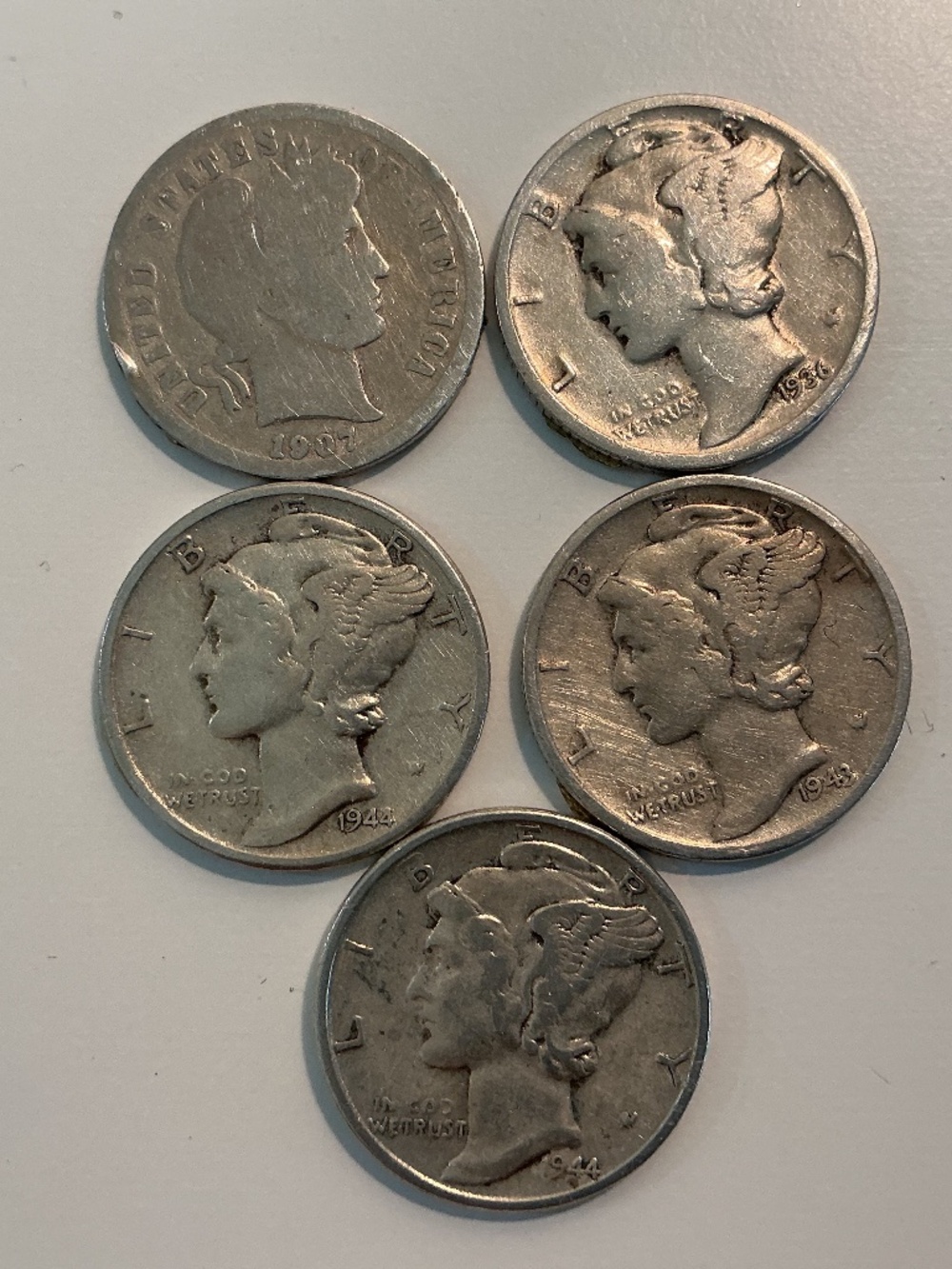 LOT OF 5 MERCURY DIMES